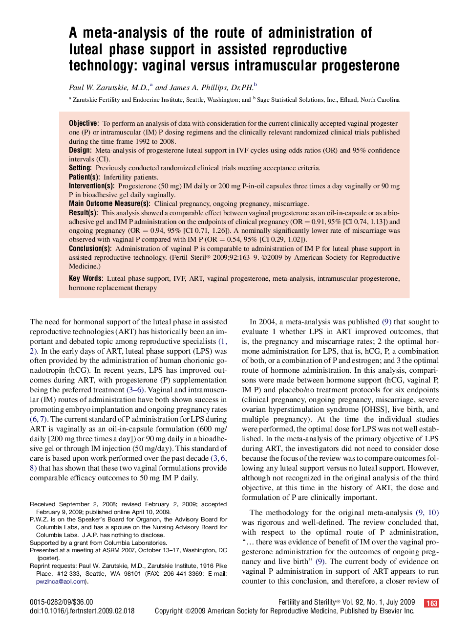 A meta-analysis of the route of administration of luteal phase support in assisted reproductive technology: vaginal versus intramuscular progesterone 