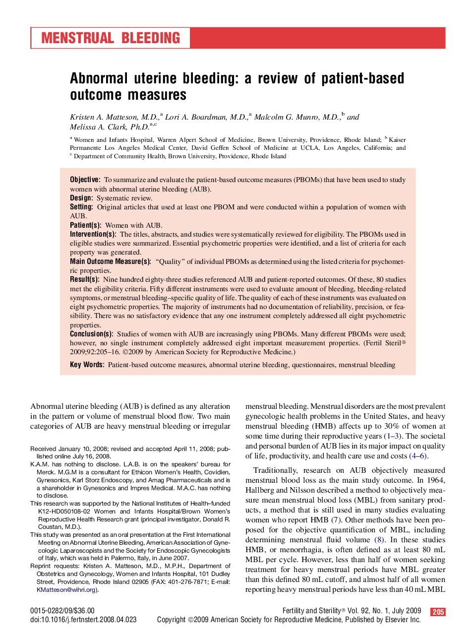 Abnormal uterine bleeding: a review of patient-based outcome measures 