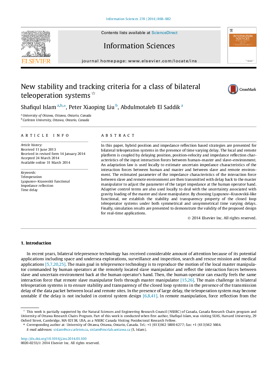 New stability and tracking criteria for a class of bilateral teleoperation systems 