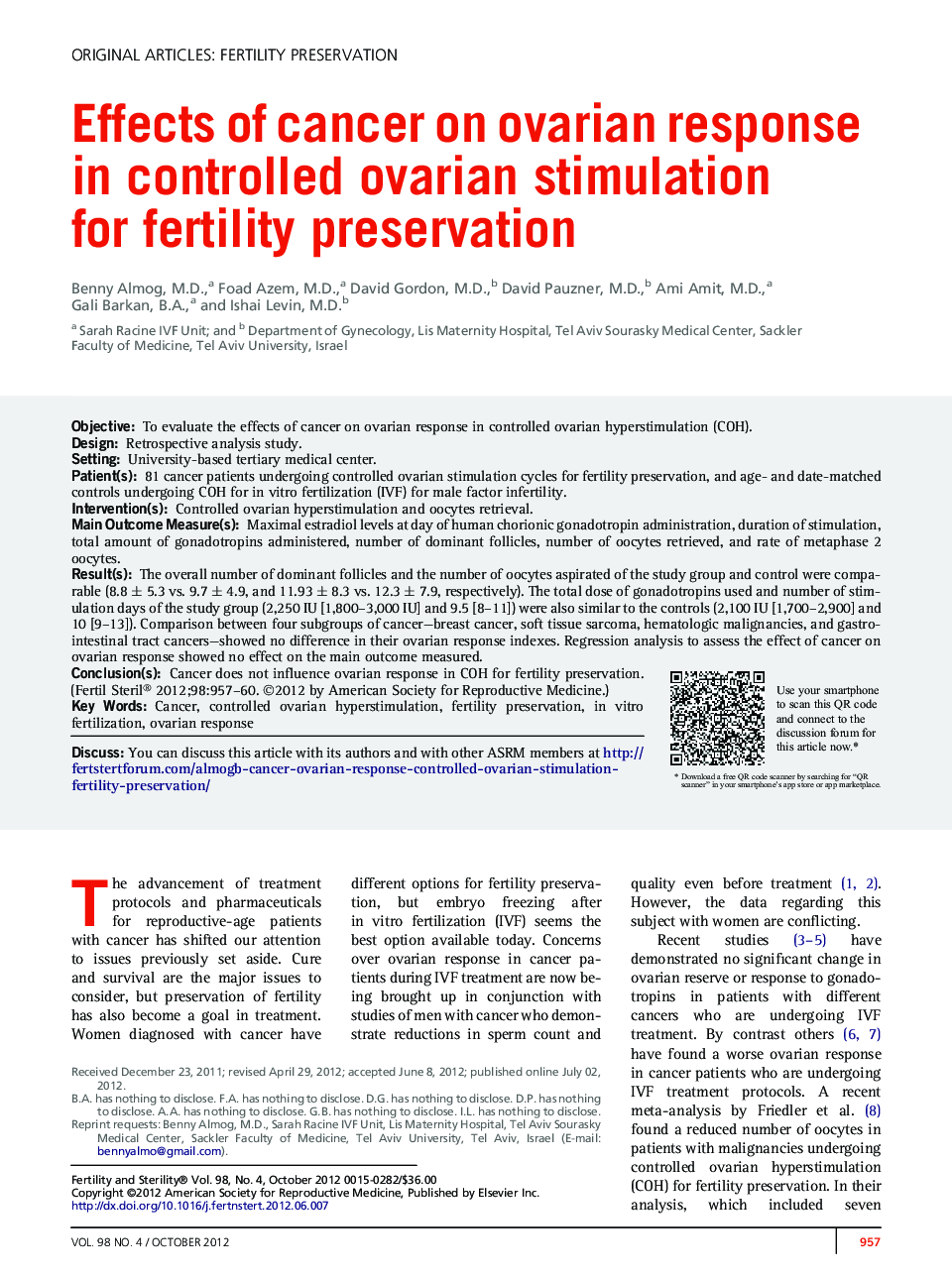 Effects of cancer on ovarian response in controlled ovarian stimulation for fertility preservation 
