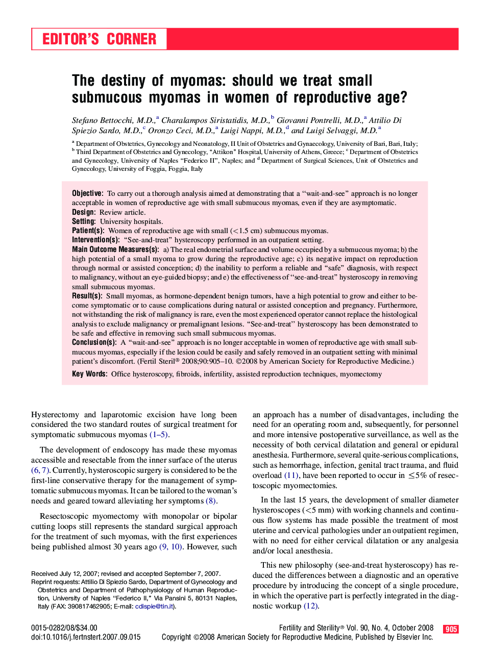 The destiny of myomas: should we treat small submucous myomas in women of reproductive age?