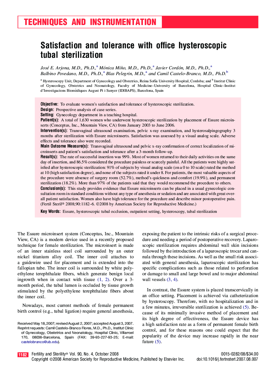 Satisfaction and tolerance with office hysteroscopic tubal sterilization