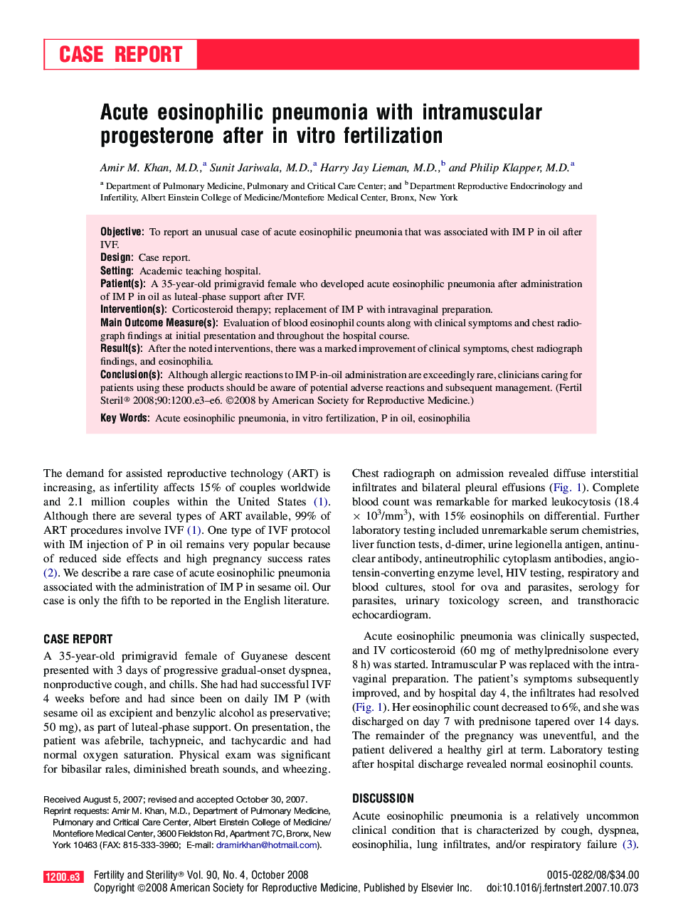 Acute eosinophilic pneumonia with intramuscular progesterone after in vitro fertilization