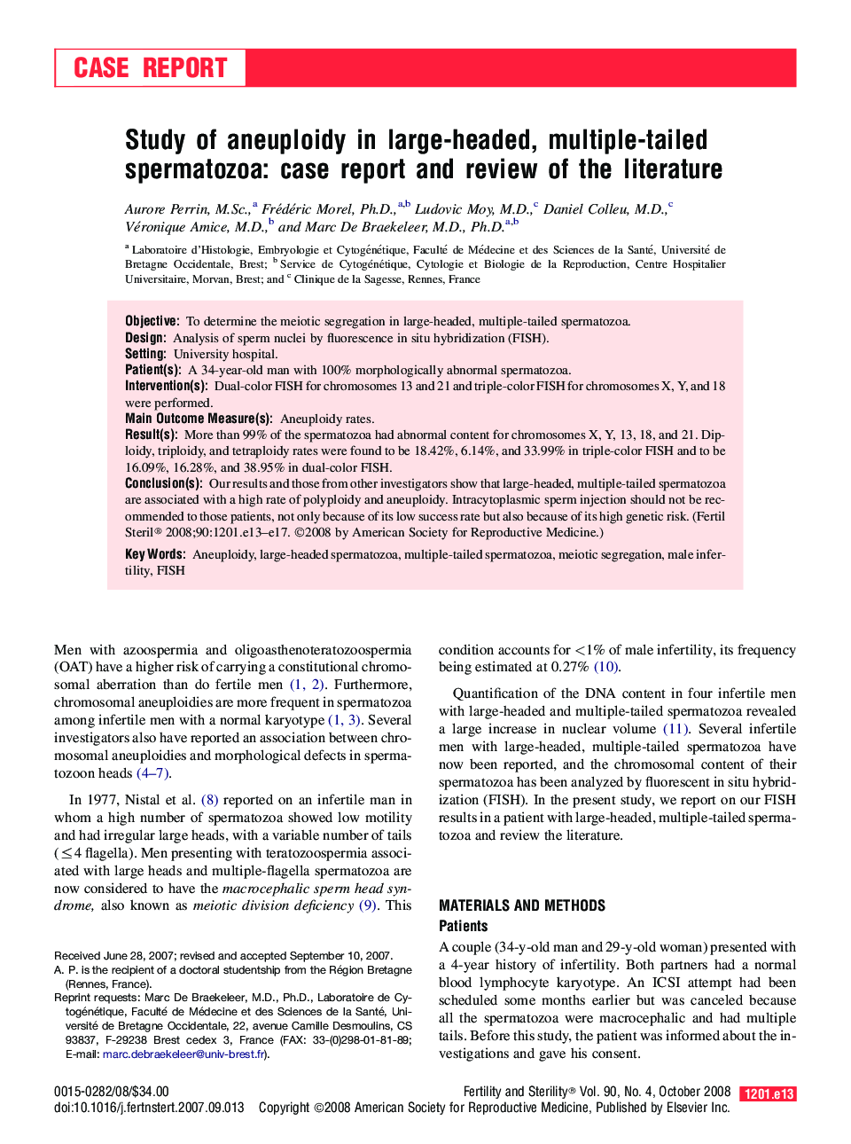 Study of aneuploidy in large-headed, multiple-tailed spermatozoa: case report and review of the literature