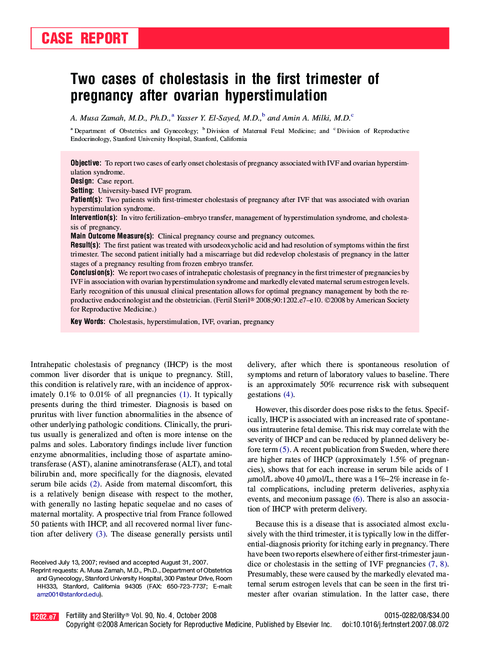 Two cases of cholestasis in the first trimester of pregnancy after ovarian hyperstimulation