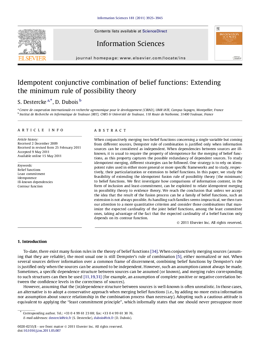 Idempotent conjunctive combination of belief functions: Extending the minimum rule of possibility theory