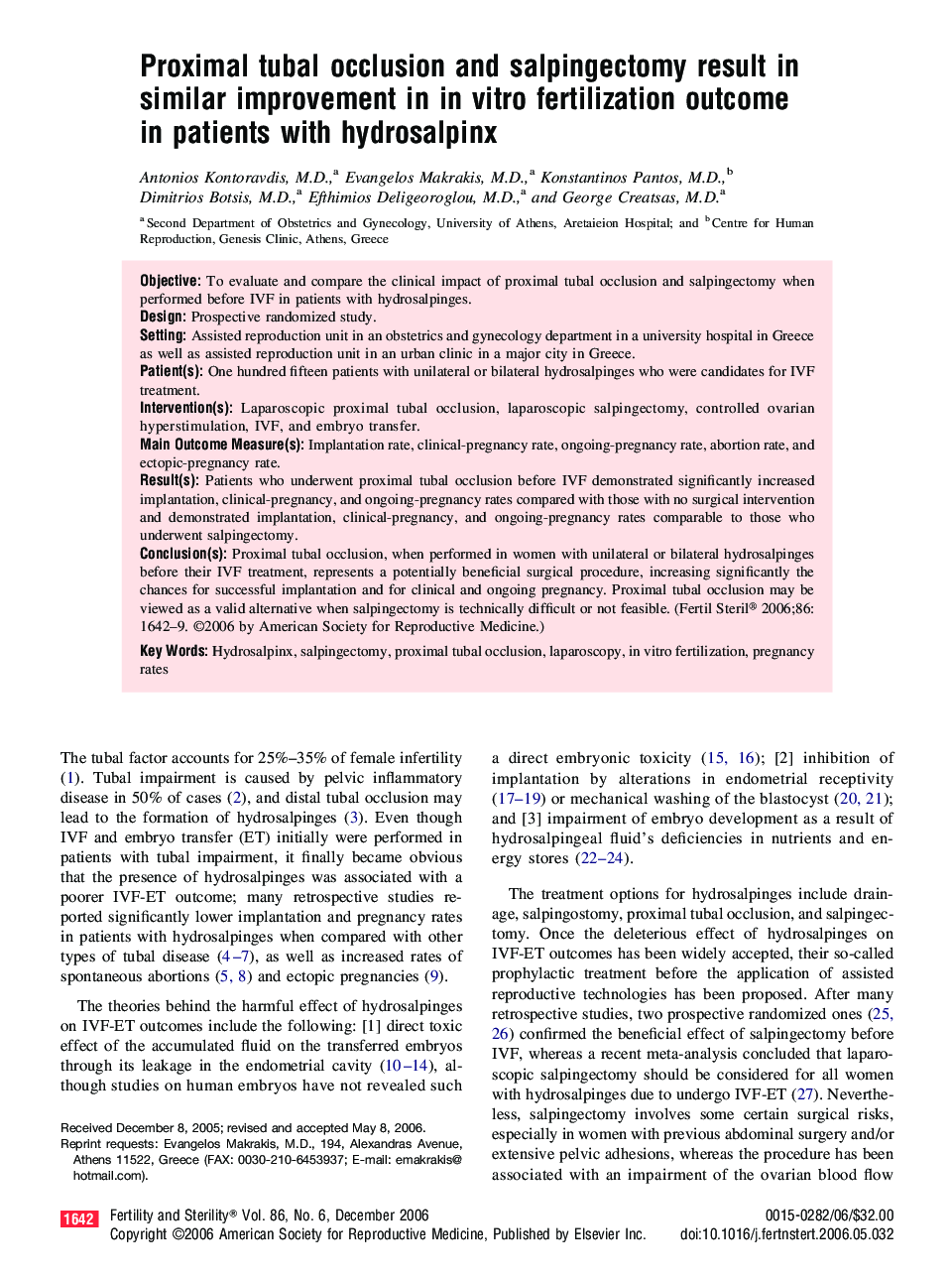 Proximal tubal occlusion and salpingectomy result in similar improvement in in vitro fertilization outcome in patients with hydrosalpinx