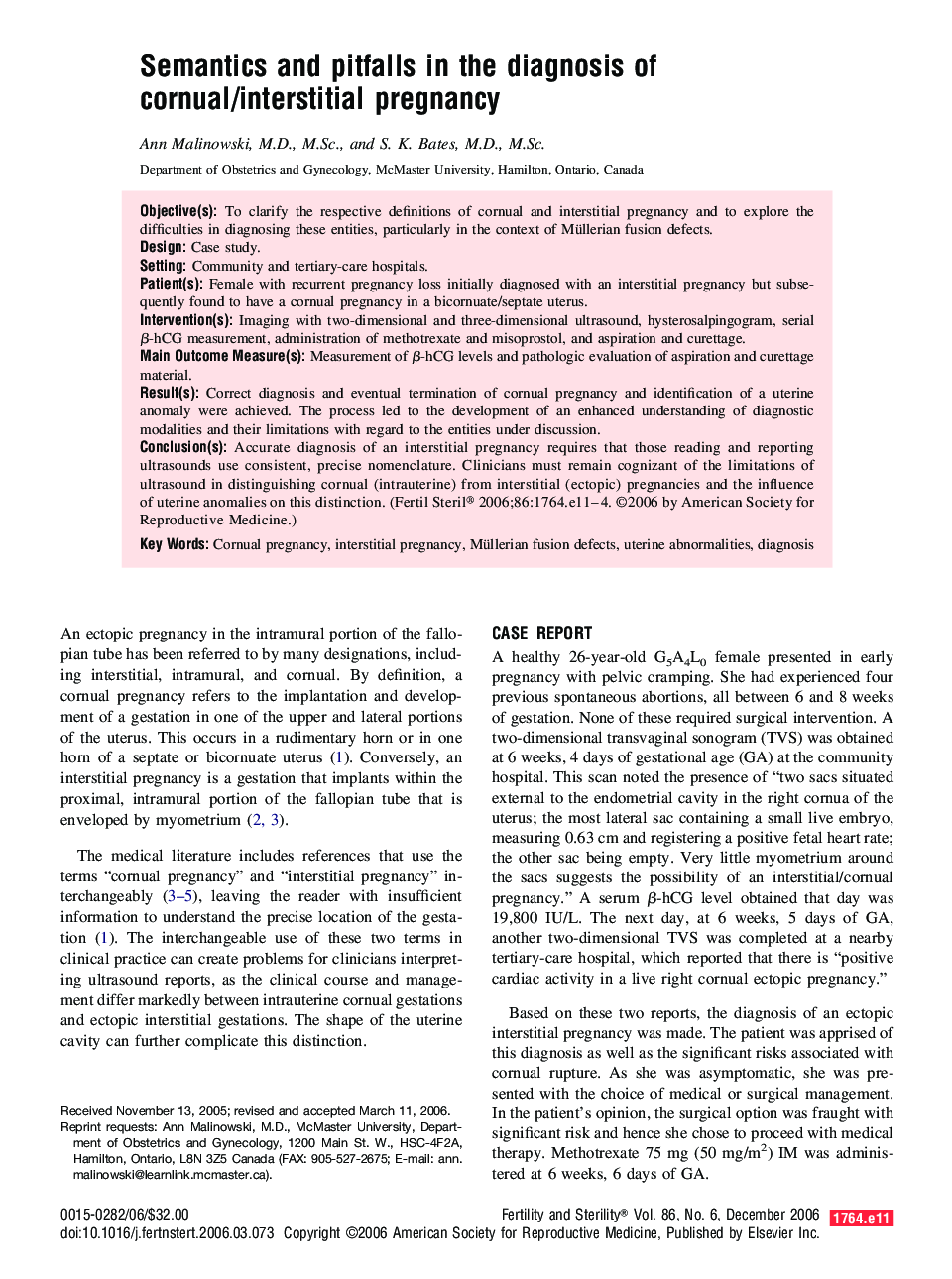 Semantics and pitfalls in the diagnosis of cornual/interstitial pregnancy