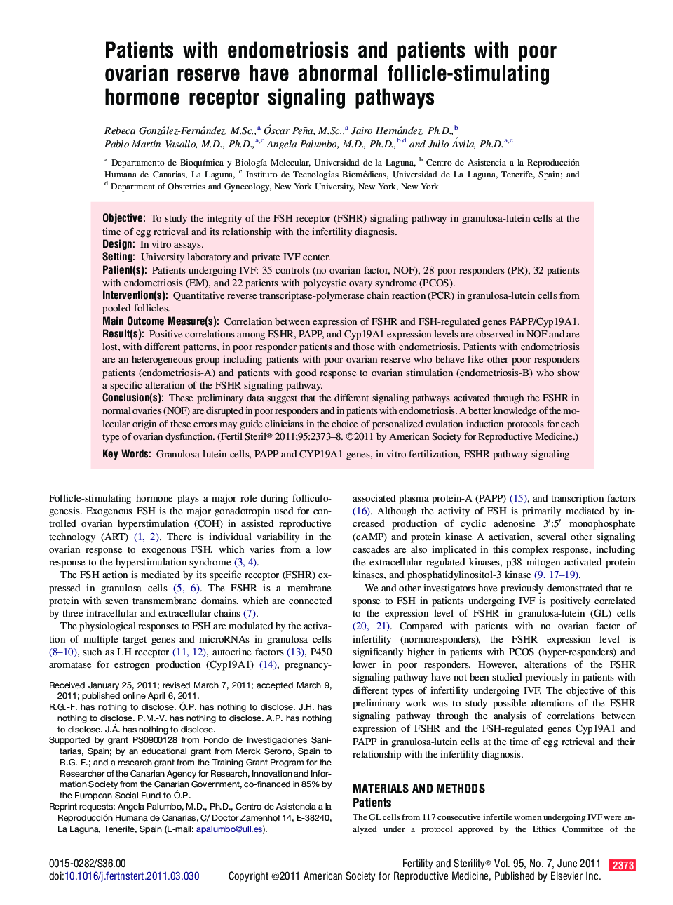 Patients with endometriosis and patients with poor ovarian reserve have abnormal follicle-stimulating hormone receptor signaling pathways 