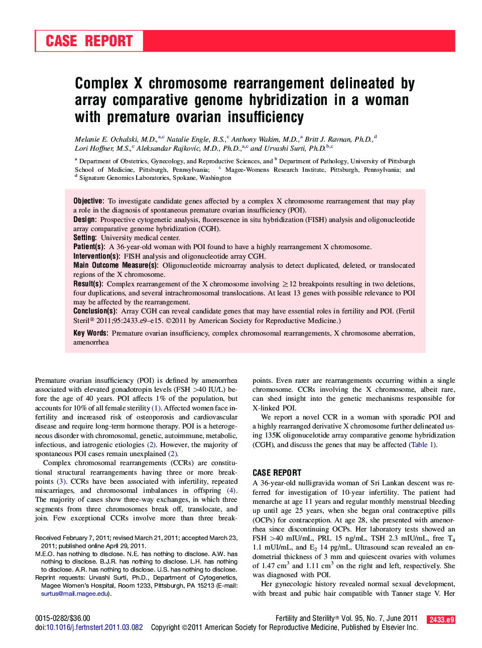 Complex X chromosome rearrangement delineated by array comparative genome hybridization in a woman with premature ovarian insufficiency