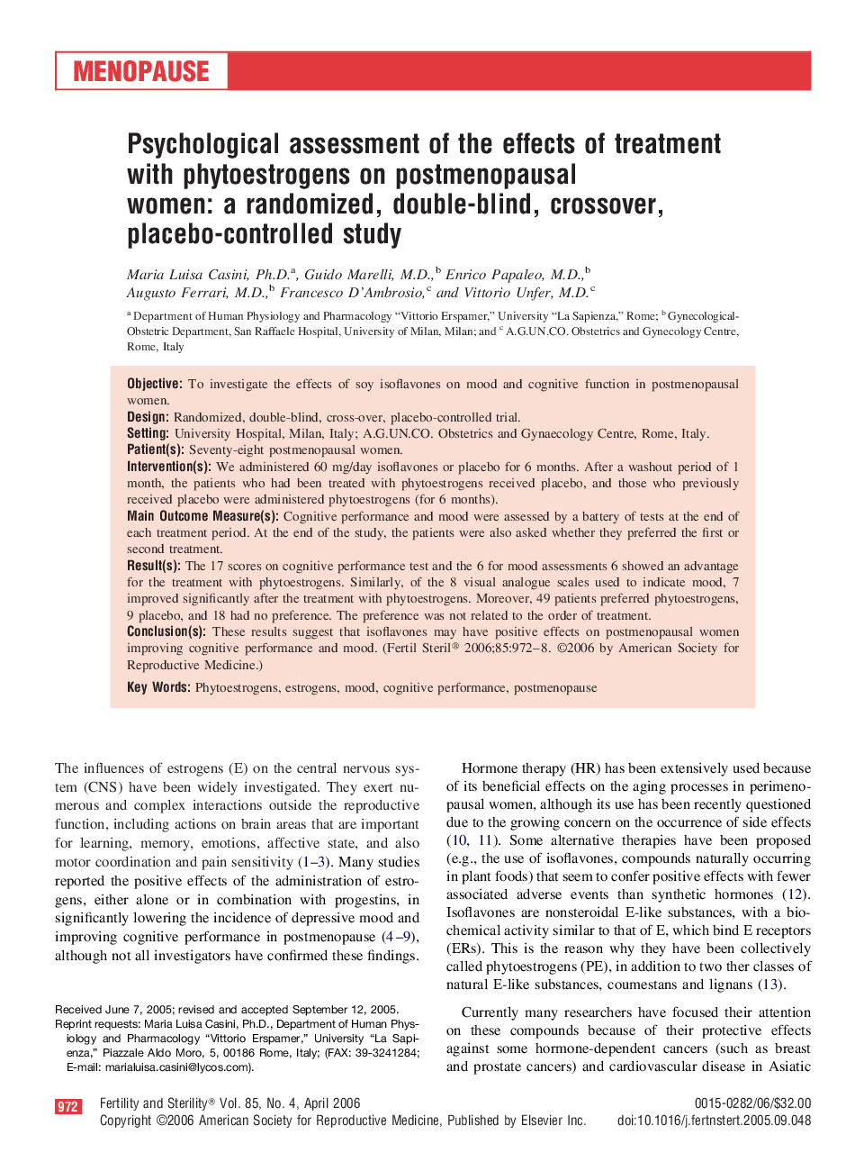 Psychological assessment of the effects of treatment with phytoestrogens on postmenopausal women: a randomized, double-blind, crossover, placebo-controlled study