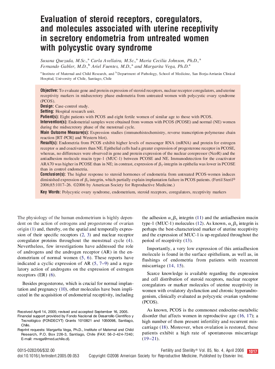 Evaluation of steroid receptors, coregulators, and molecules associated with uterine receptivity in secretory endometria from untreated women with polycystic ovary syndrome 