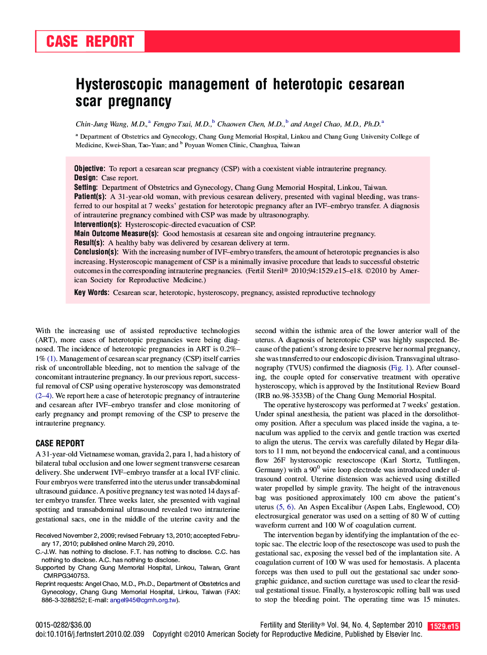 Hysteroscopic management of heterotopic cesarean scar pregnancy