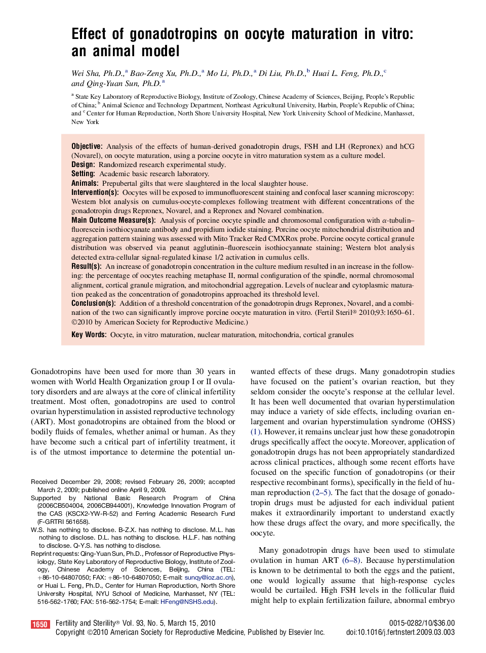 Effect of gonadotropins on oocyte maturation in vitro: an animal model 