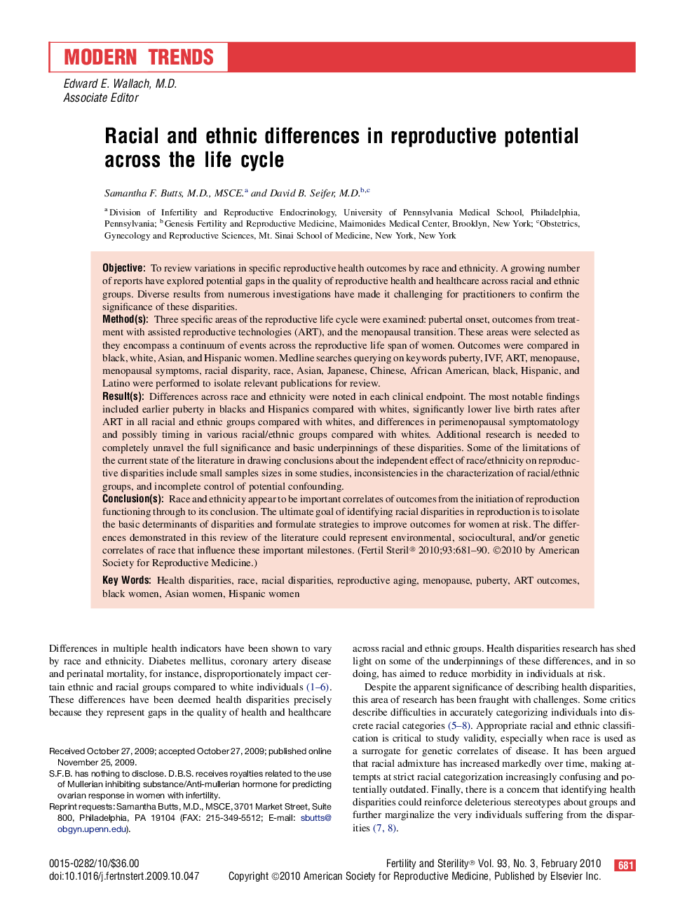 Racial and ethnic differences in reproductive potential across the life cycle 