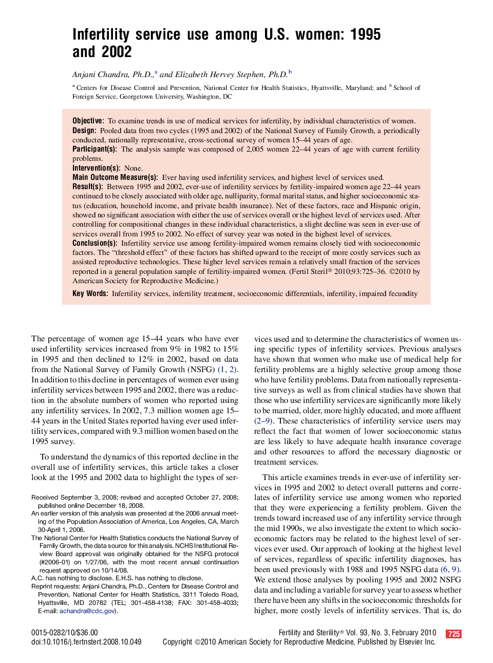 Infertility service use among U.S. women: 1995 and 2002 