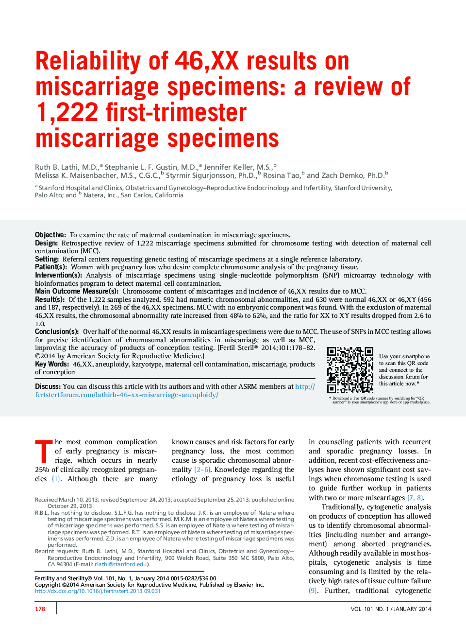 Reliability of 46,XX results on miscarriage specimens: a review of 1,222 first-trimester miscarriage specimens 