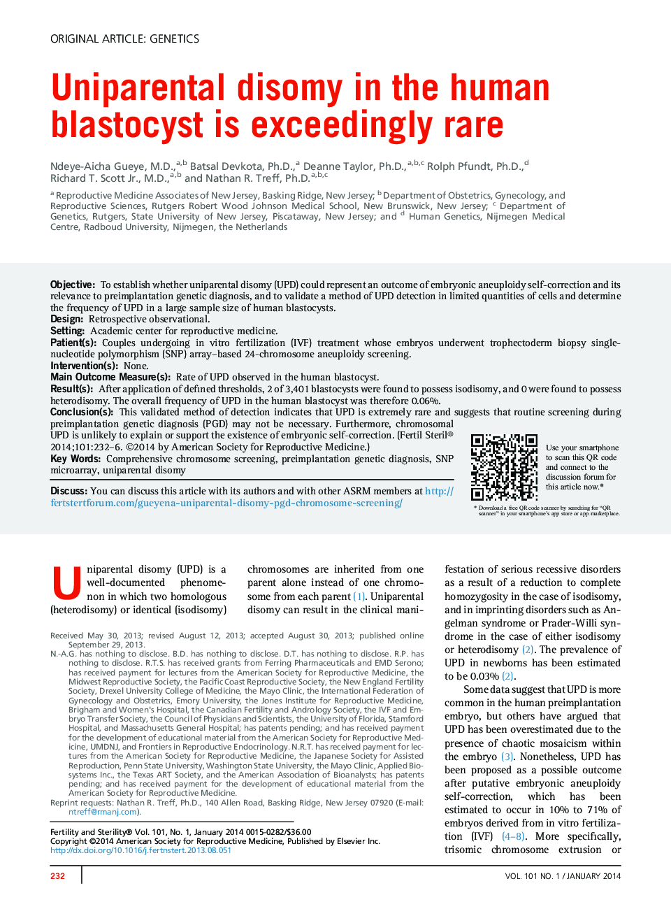 Uniparental disomy in the human blastocyst is exceedingly rare 