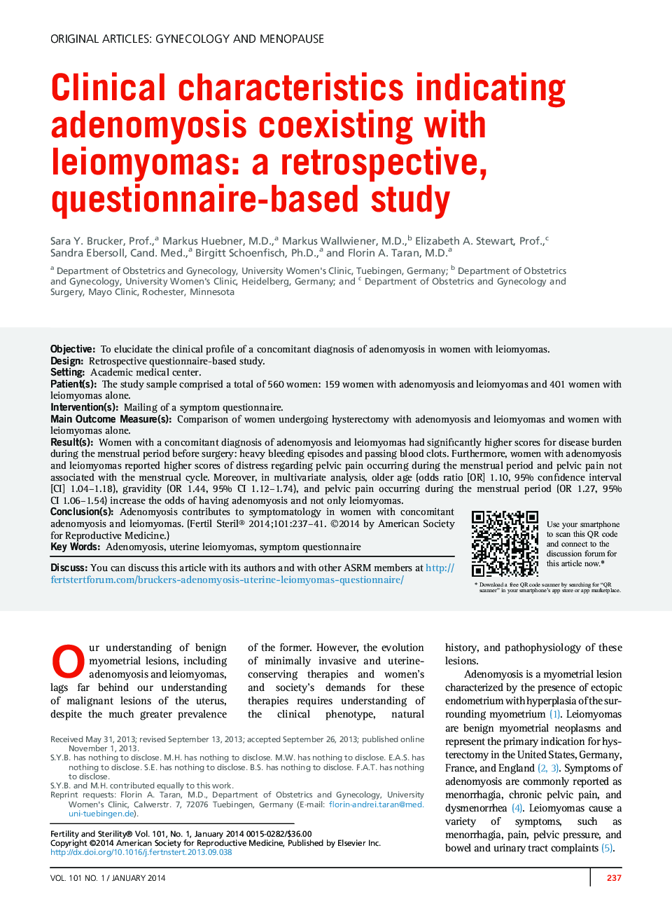 Clinical characteristics indicating adenomyosis coexisting with leiomyomas: a retrospective, questionnaire-based study