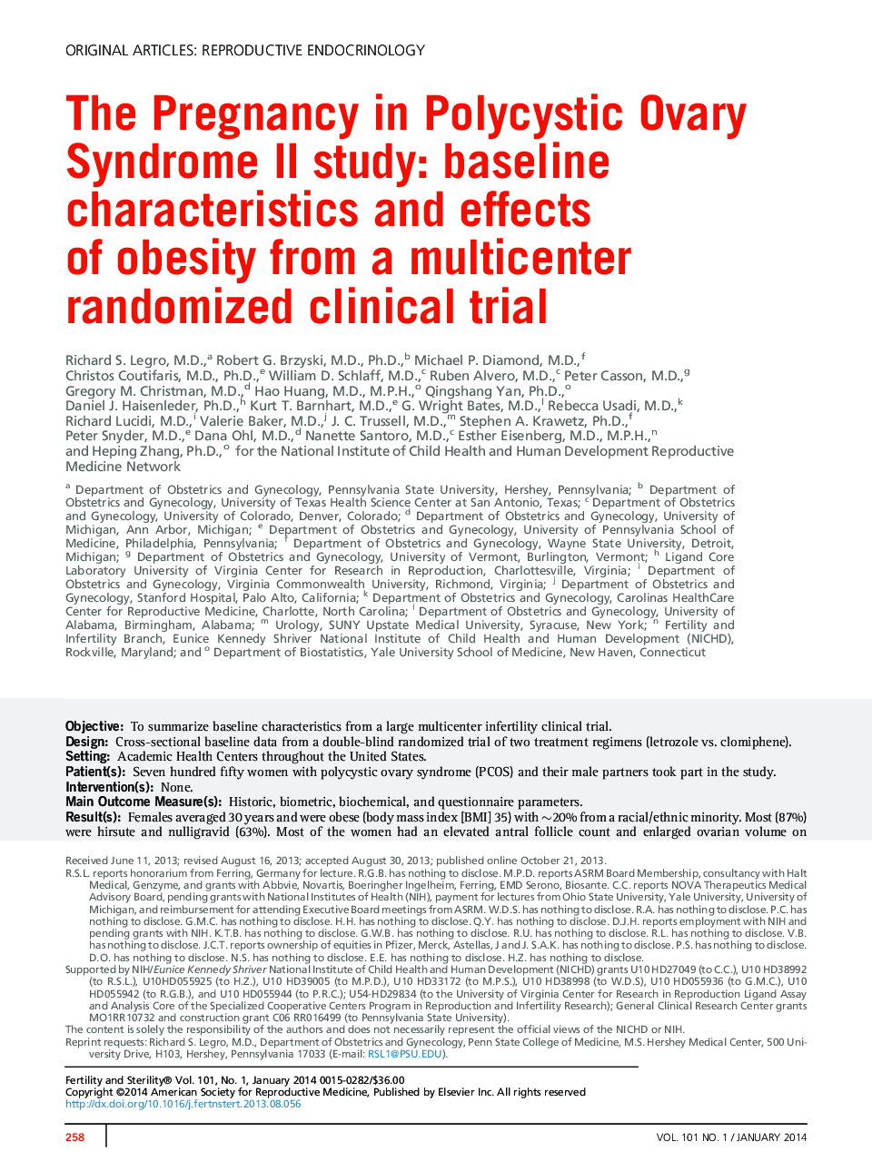 The Pregnancy in Polycystic Ovary Syndrome II study: baseline characteristics and effects of obesity from a multicenter randomized clinical trial