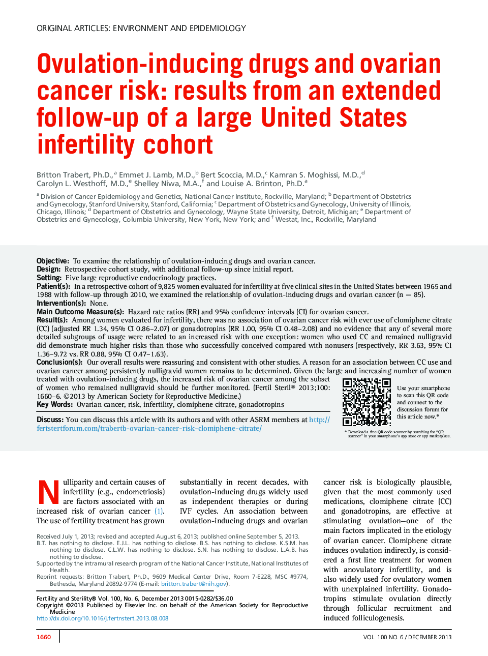 Ovulation-inducing drugs and ovarian cancer risk: results from an extended follow-up of a large United States infertility cohort 