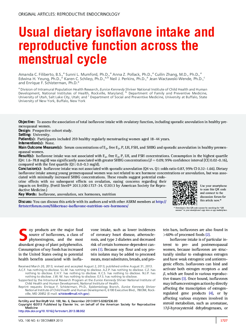 Usual dietary isoflavone intake and reproductive function across the menstrual cycle 