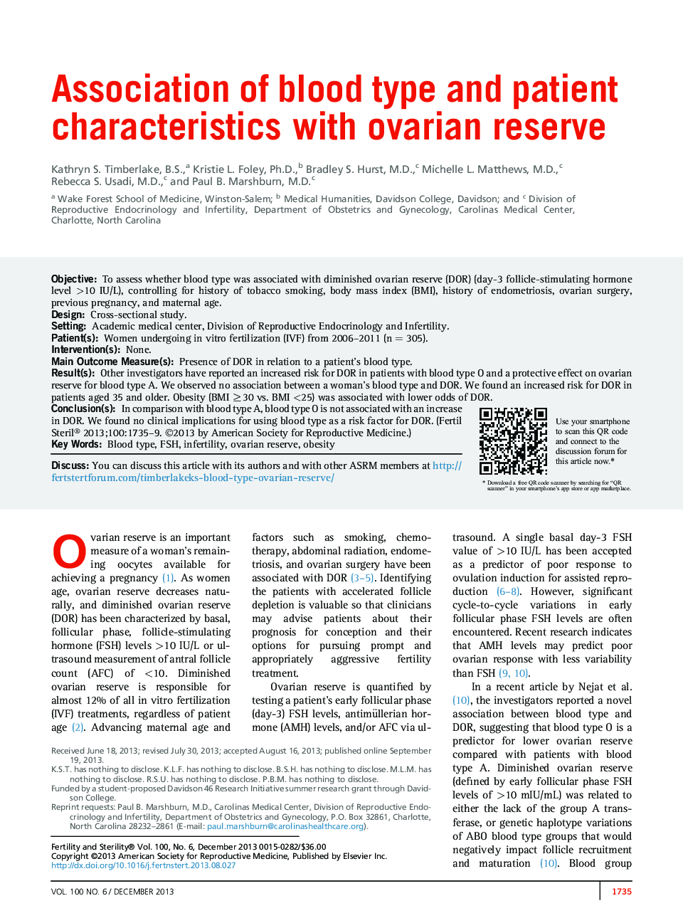 Association of blood type and patient characteristics with ovarian reserve 