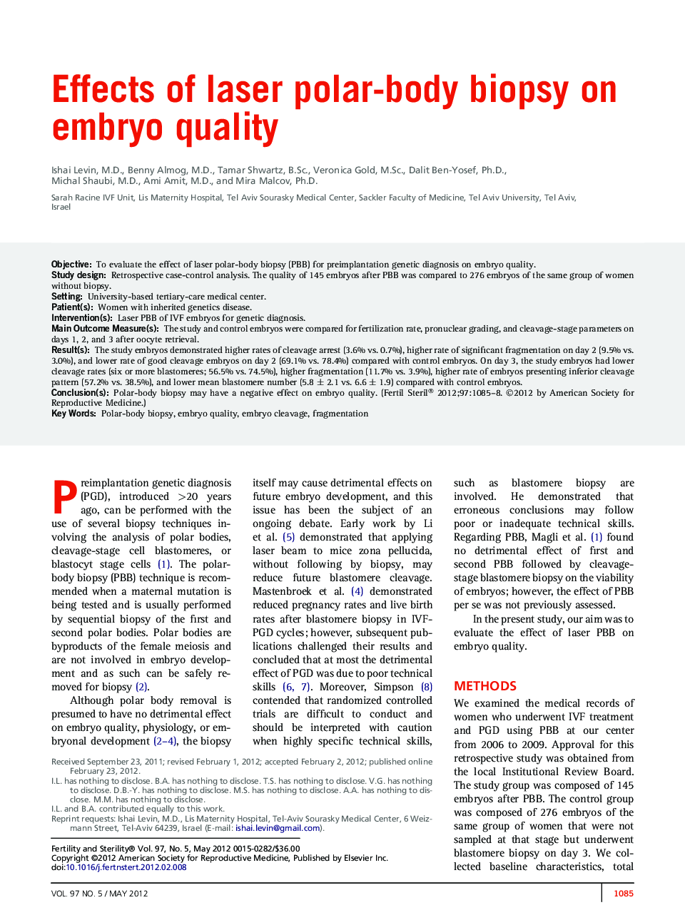 Effects of laser polar-body biopsy on embryo quality 