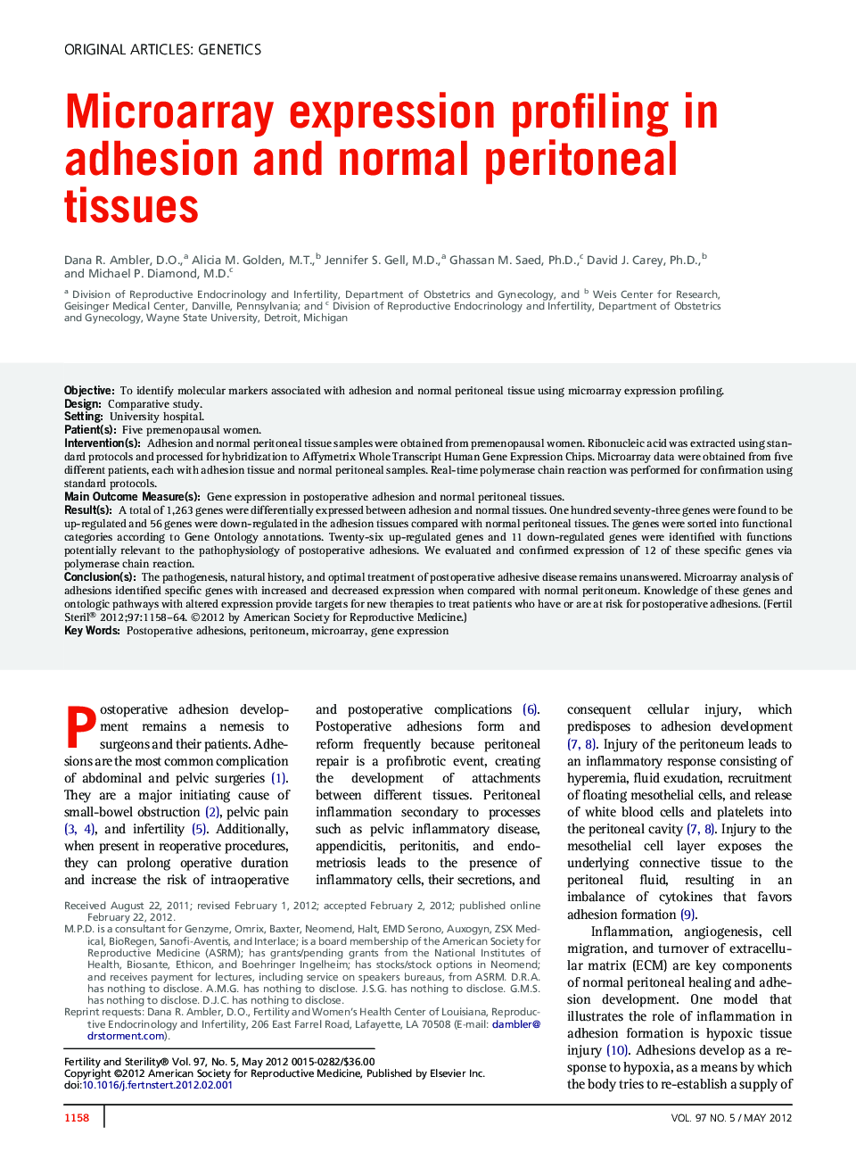 Microarray expression profiling in adhesion and normal peritoneal tissues