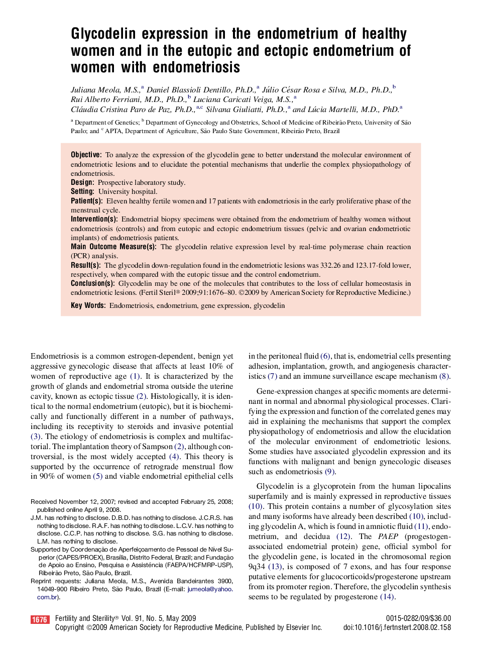 Glycodelin expression in the endometrium of healthy women and in the eutopic and ectopic endometrium of women with endometriosis 