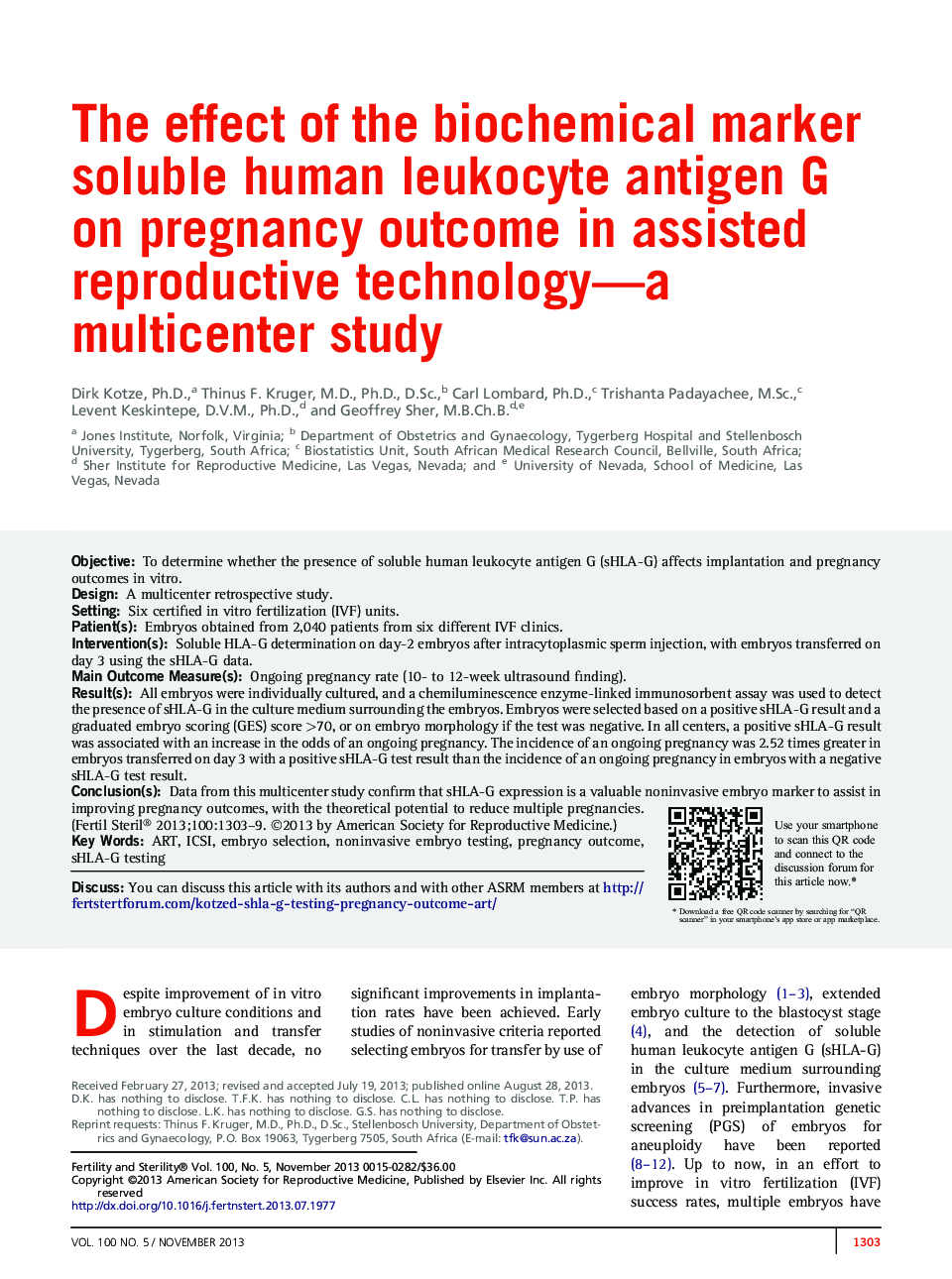 The effect of the biochemical marker soluble human leukocyte antigen G on pregnancy outcome in assisted reproductive technology—a multicenter study 