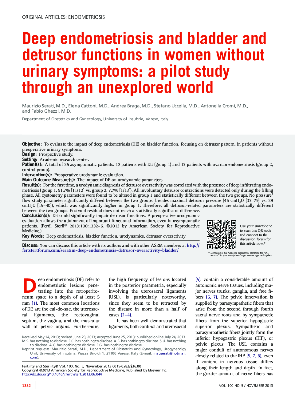 Deep endometriosis and bladder and detrusor functions in women without urinary symptoms: a pilot study through an unexplored world 