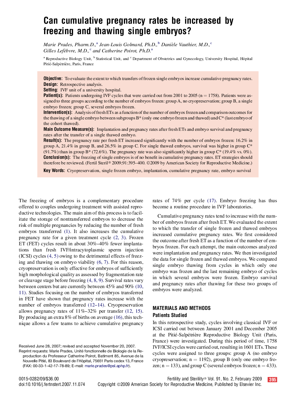 Can cumulative pregnancy rates be increased by freezing and thawing single embryos?