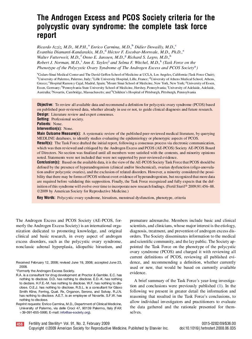 The Androgen Excess and PCOS Society criteria for the polycystic ovary syndrome: the complete task force report 