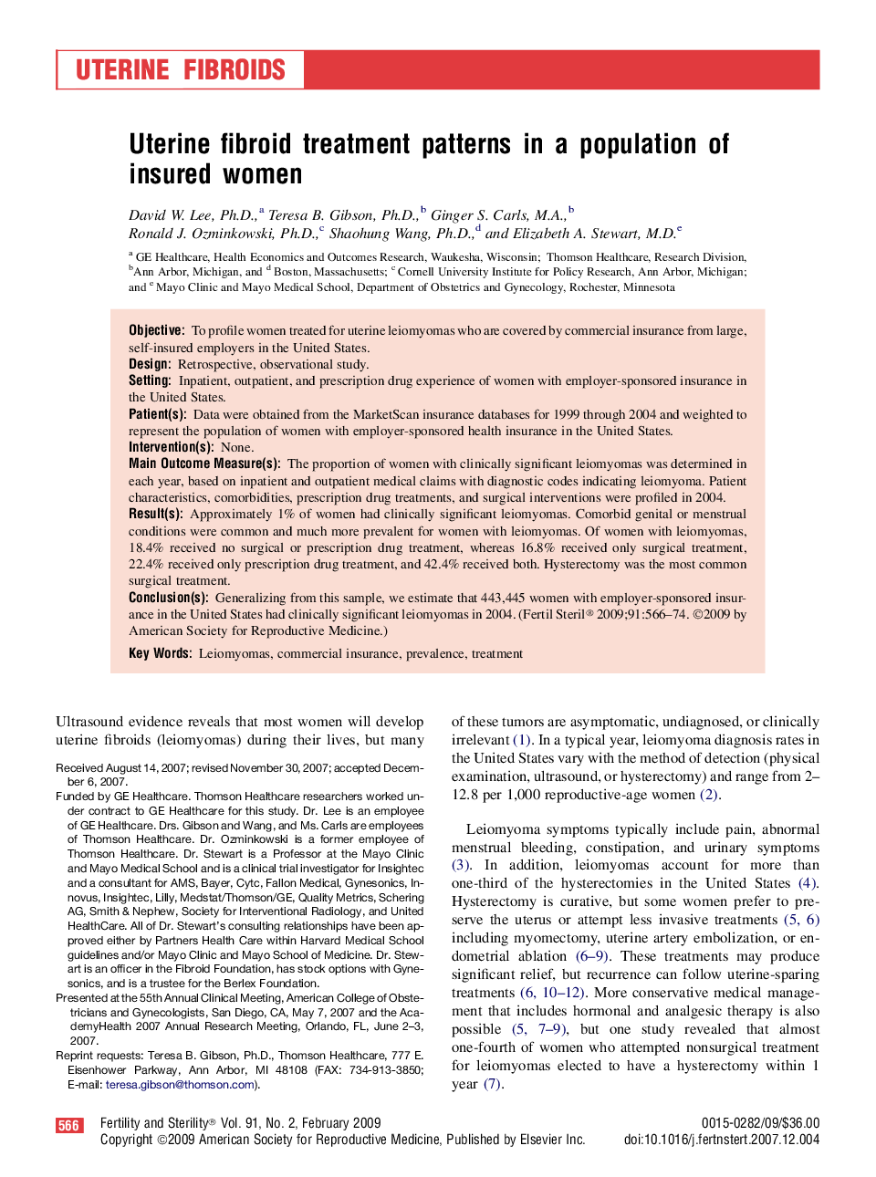 Uterine fibroid treatment patterns in a population of insured women 