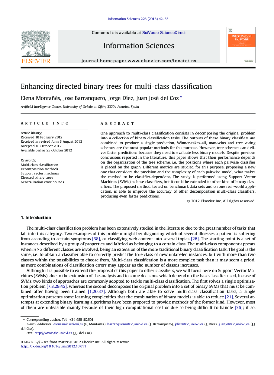 Enhancing directed binary trees for multi-class classification