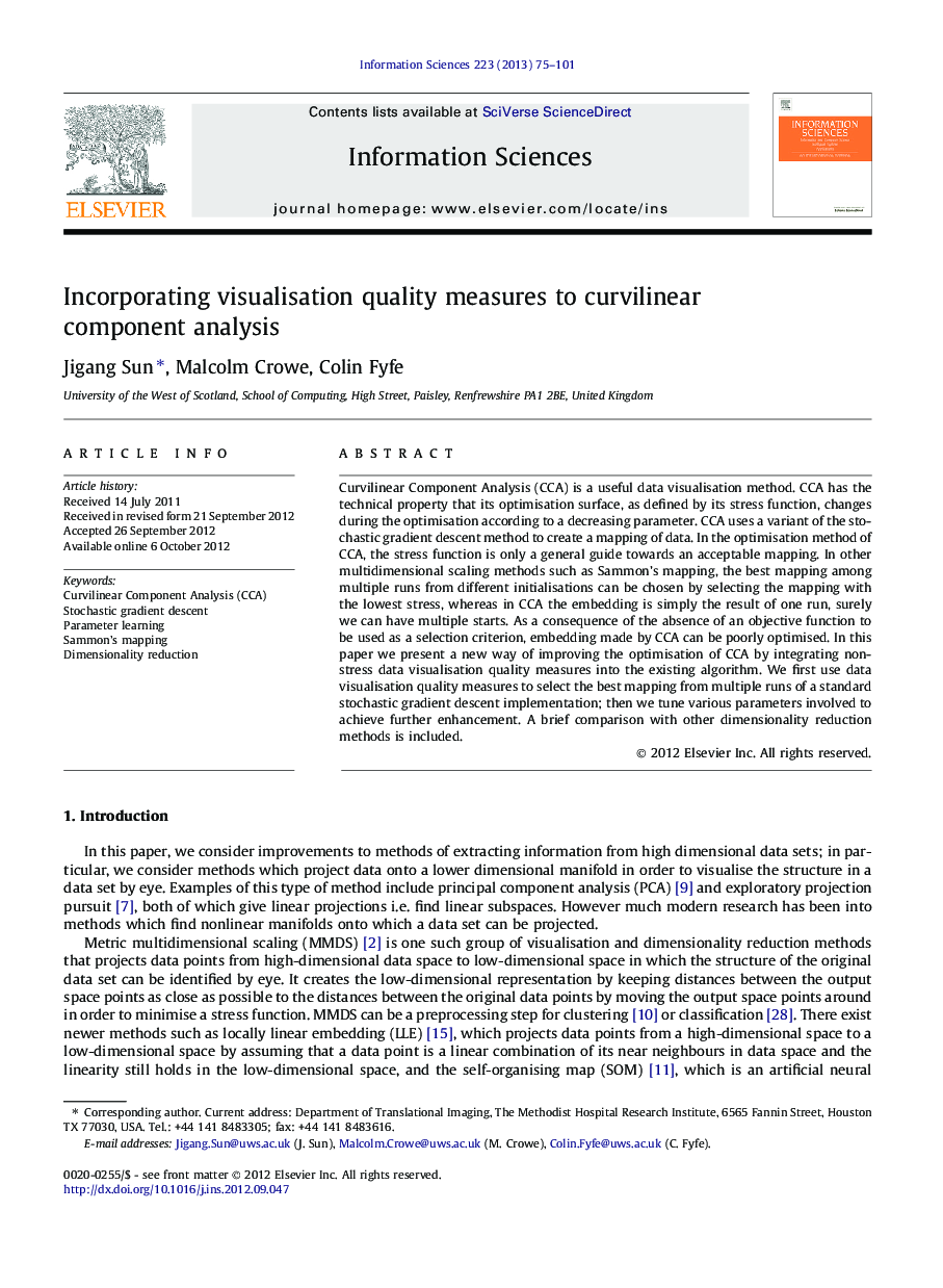 Incorporating visualisation quality measures to curvilinear component analysis