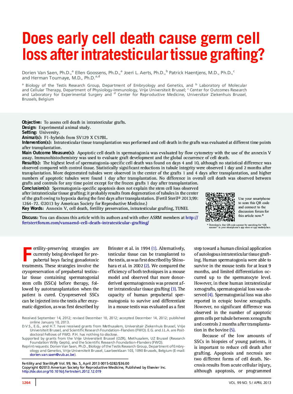 Does early cell death cause germ cell loss after intratesticular tissue grafting?