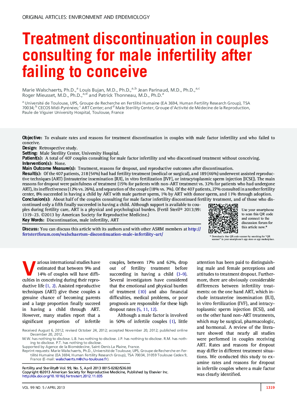 Treatment discontinuation in couples consulting for male infertility after failing to conceive 