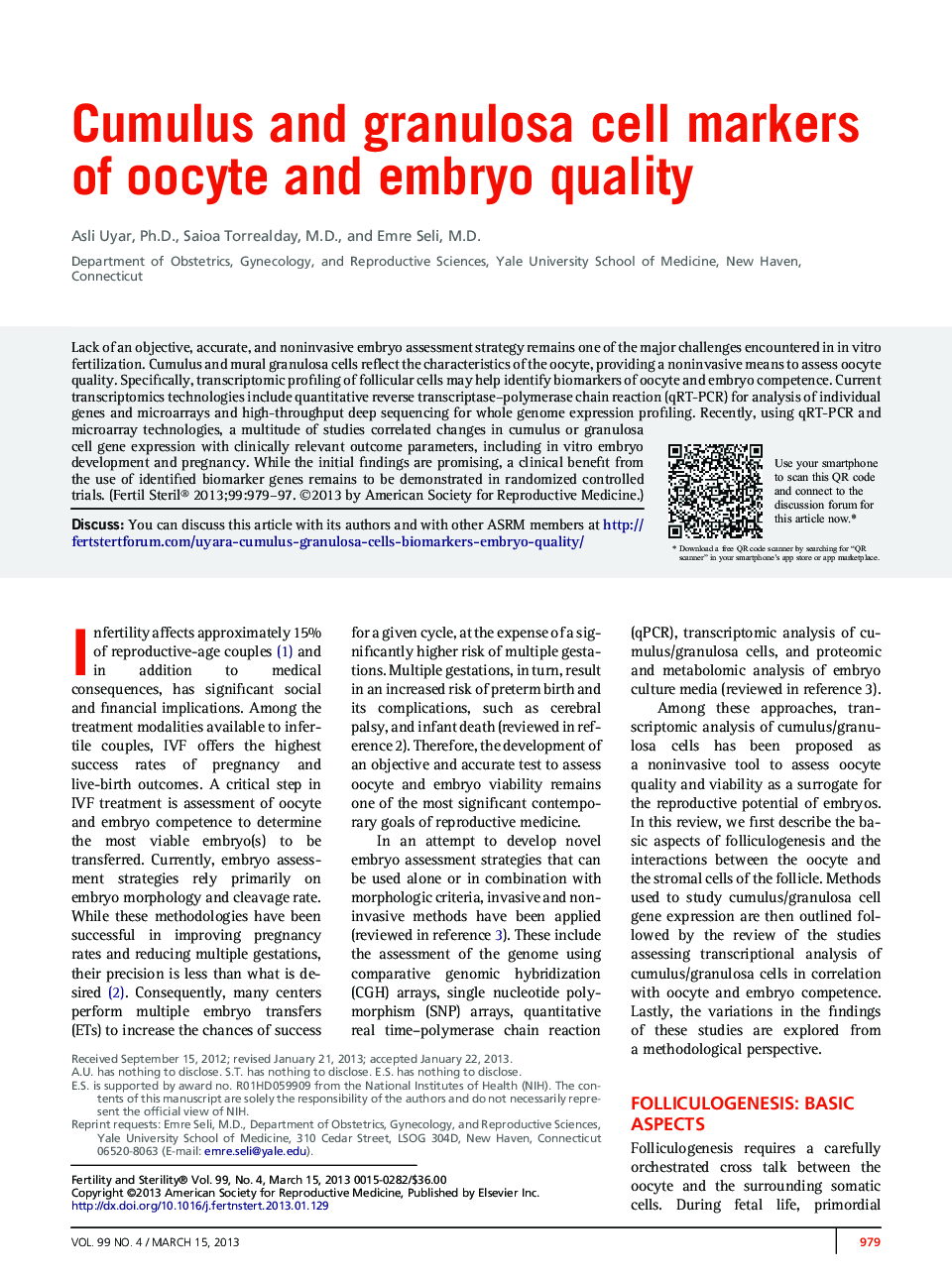 عکس صفحه اول مقاله: Cumulus and granulosa cell markers of oocyte and embryo quality Cumulus and granulosa cell markers of oocyte and embryo quality