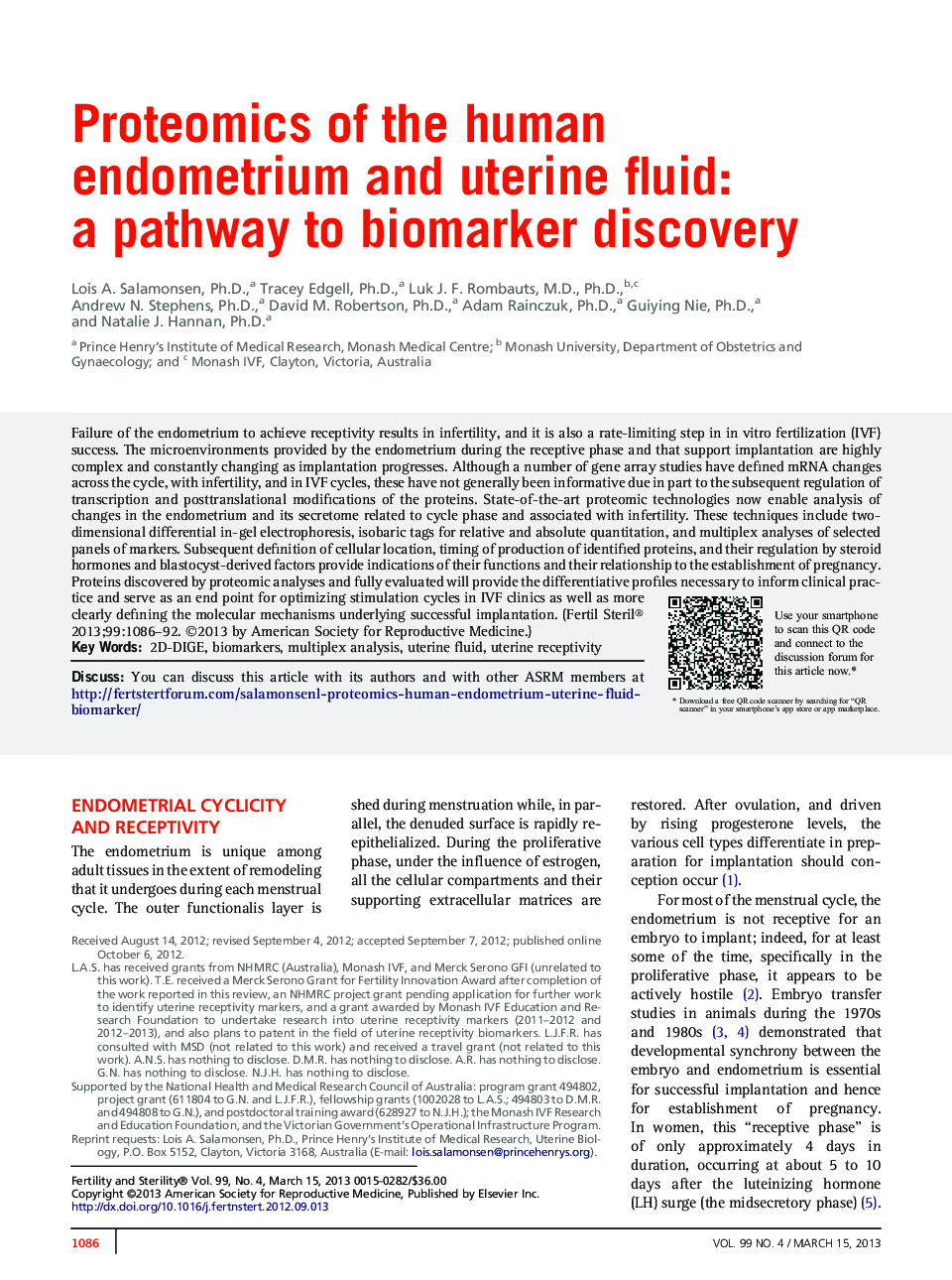 Proteomics of the human endometrium and uterine fluid: a pathway to biomarker discovery 