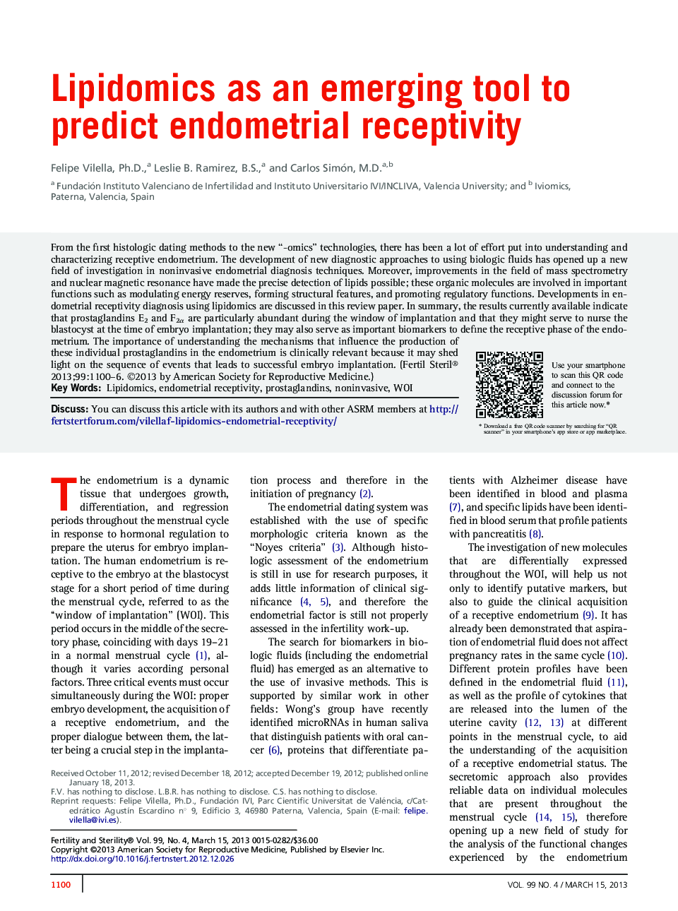 عکس صفحه اول مقاله: Lipidomics as an emerging tool to predict endometrial receptivity Lipidomics as an emerging tool to predict endometrial receptivity
