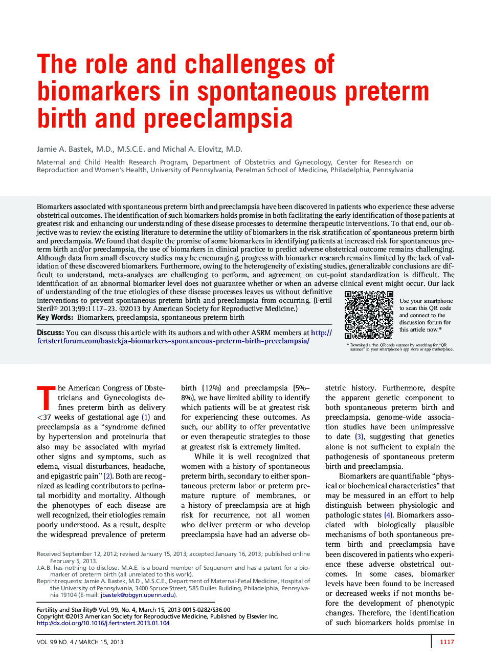 The role and challenges of biomarkers in spontaneous preterm birth and preeclampsia 