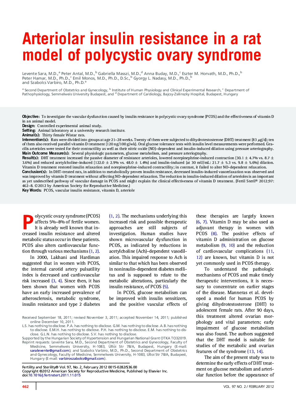 Arteriolar insulin resistance in a rat model of polycystic ovary syndrome 