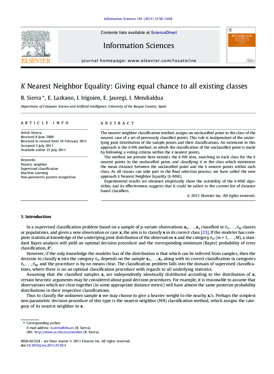 K Nearest Neighbor Equality: Giving equal chance to all existing classes