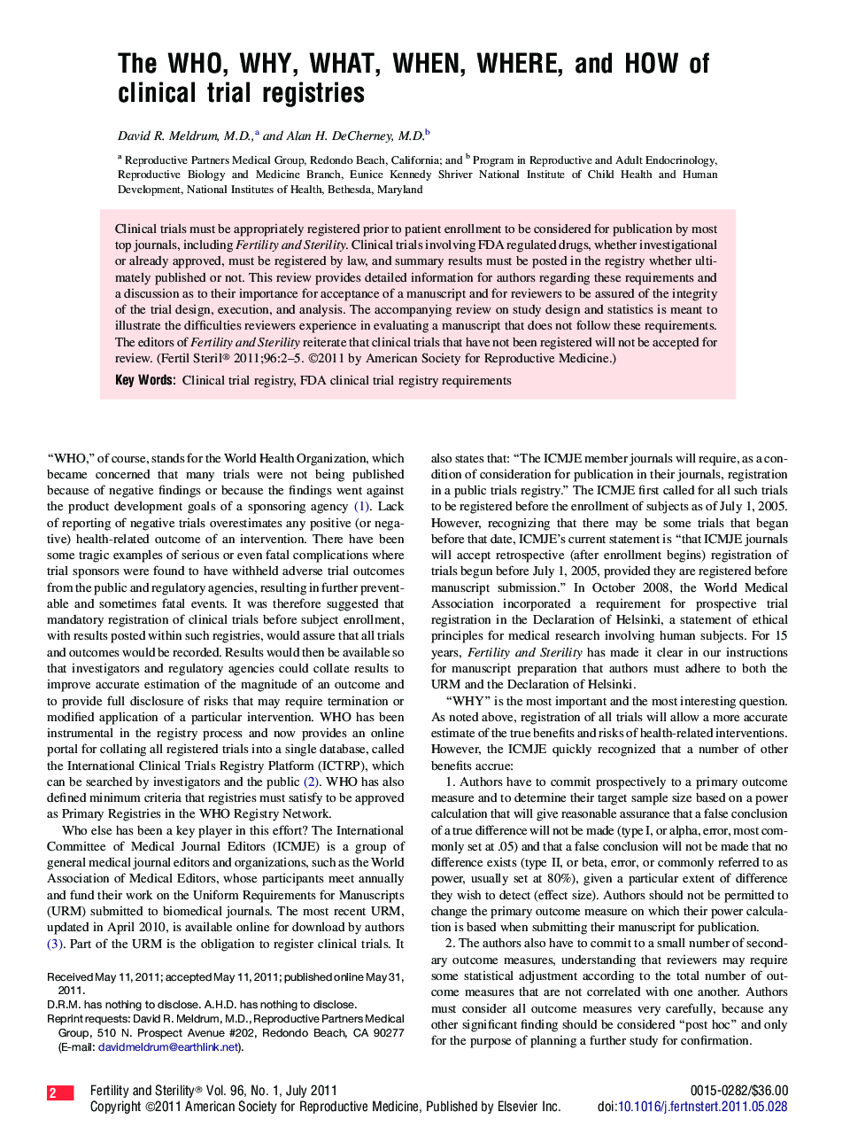 عکس صفحه اول مقاله: The WHO, WHY, WHAT, WHEN, WHERE, and HOW of clinical trial registries The WHO, WHY, WHAT, WHEN, WHERE, and HOW of clinical trial registries