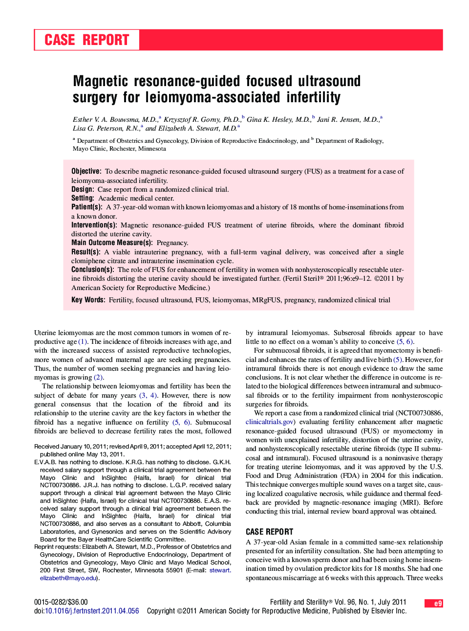 Magnetic resonance-guided focused ultrasound surgery for leiomyoma-associated infertility 