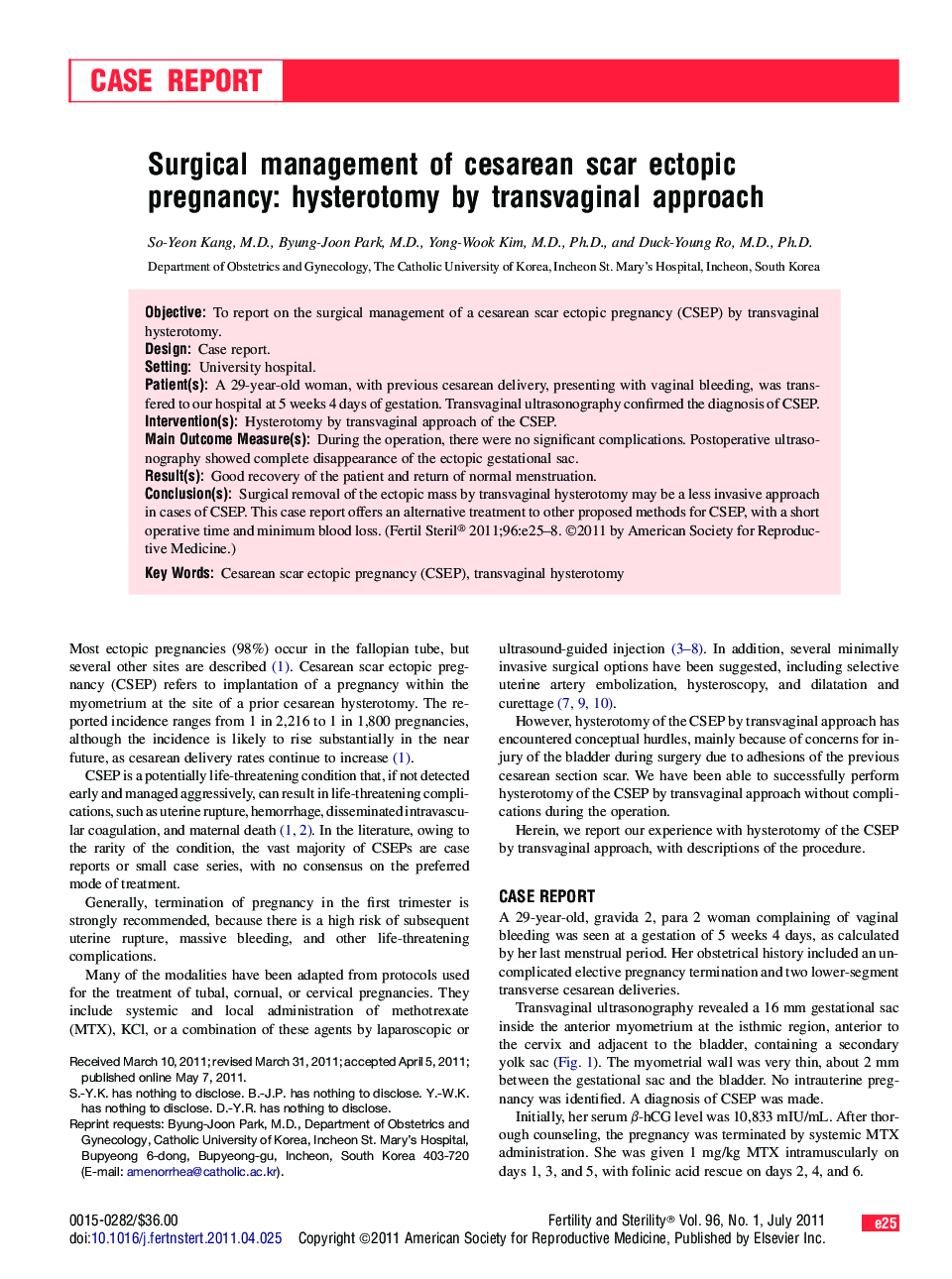 عکس صفحه اول مقاله: Surgical management of cesarean scar ectopic pregnancy: hysterotomy by transvaginal approach Surgical management of cesarean scar ectopic pregnancy: hysterotomy by transvaginal approach