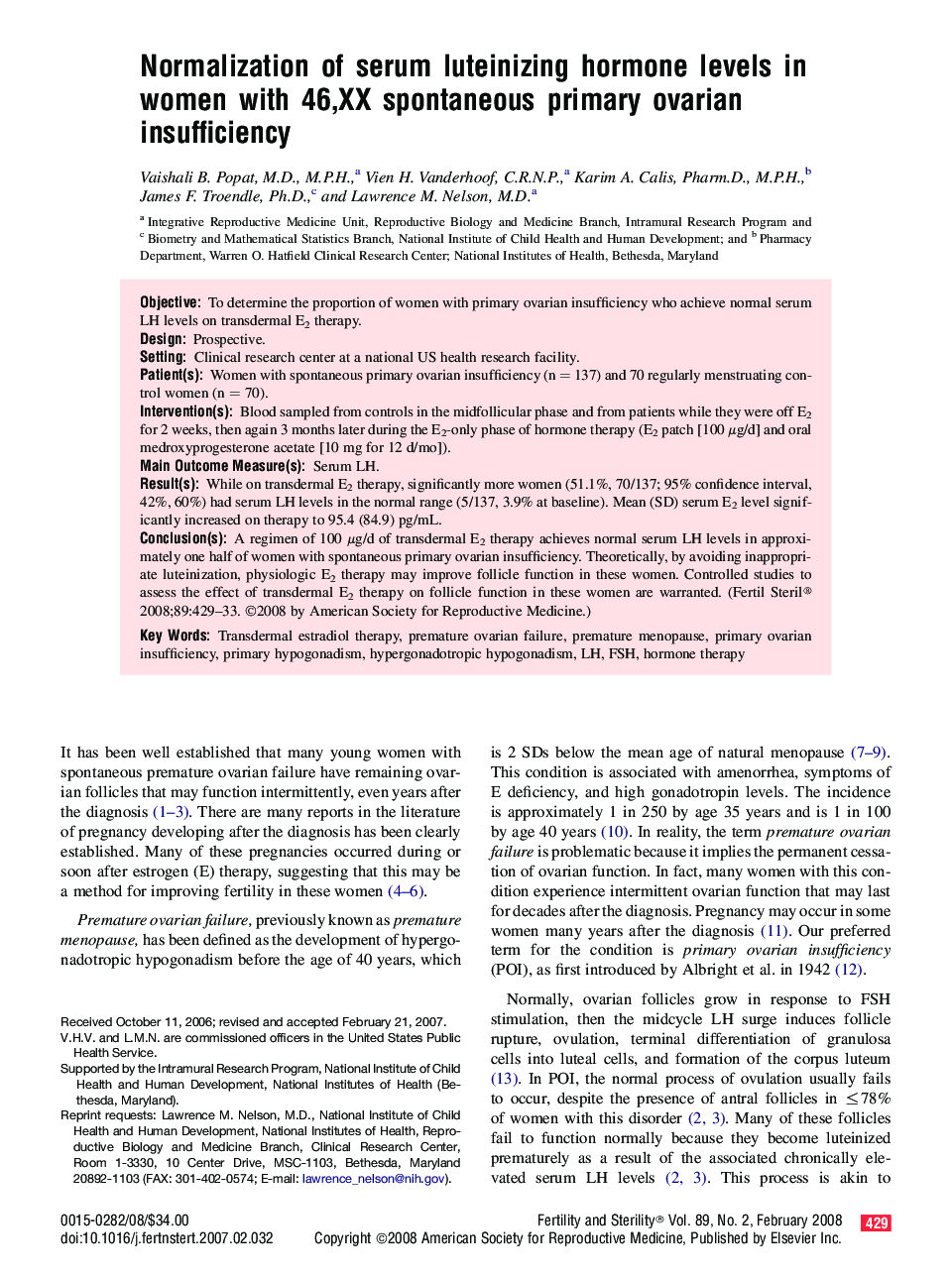 Normalization of serum luteinizing hormone levels in women with 46,XX spontaneous primary ovarian insufficiency 