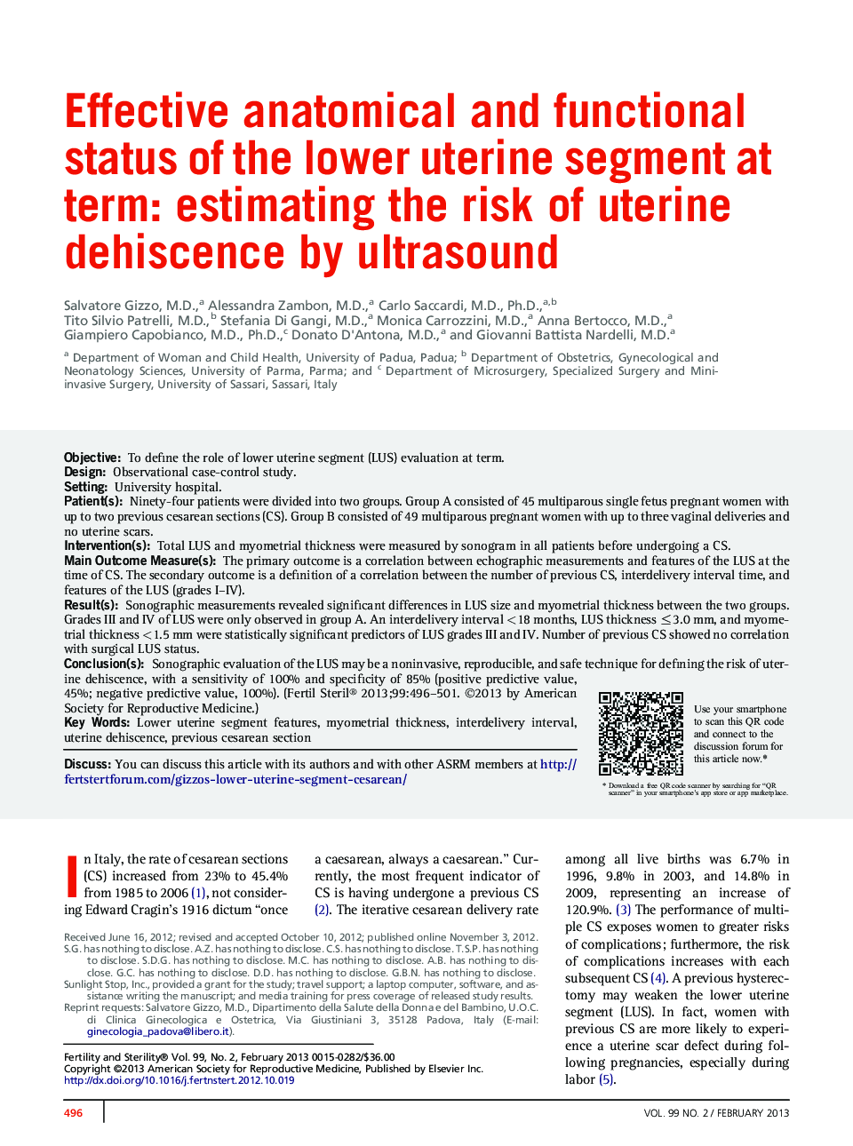 Effective anatomical and functional status of the lower uterine segment at term: estimating the risk of uterine dehiscence by ultrasound